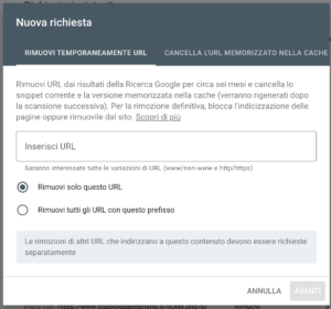 Richiesta rimozione url da google