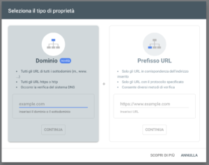 inserisci la url del tuo sito su google search console