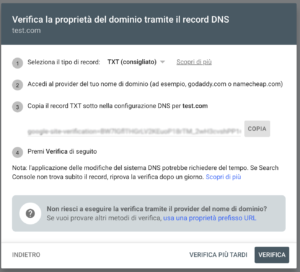 record TXT google search console